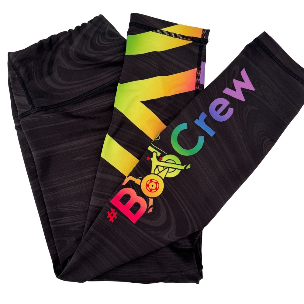 KALI Womens 7/8 Size Large Black‎ Yellow Swirl Print Rainbow Logo Yoga Leggings